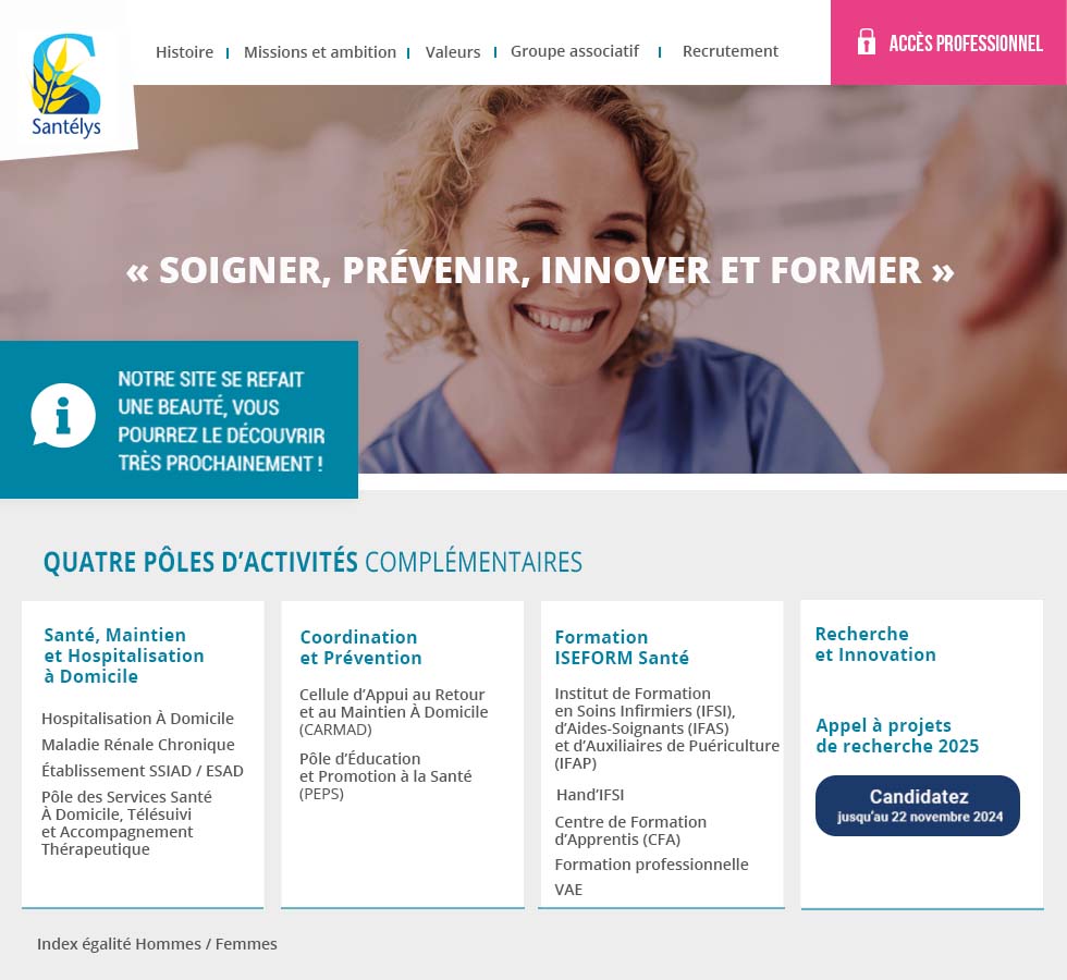 Bienvenue sur le site de Santélys, association spécialiste de la santé à domicile et de la formation - Tél. 06 62 28 8000 - 24h/24 et 7j/7